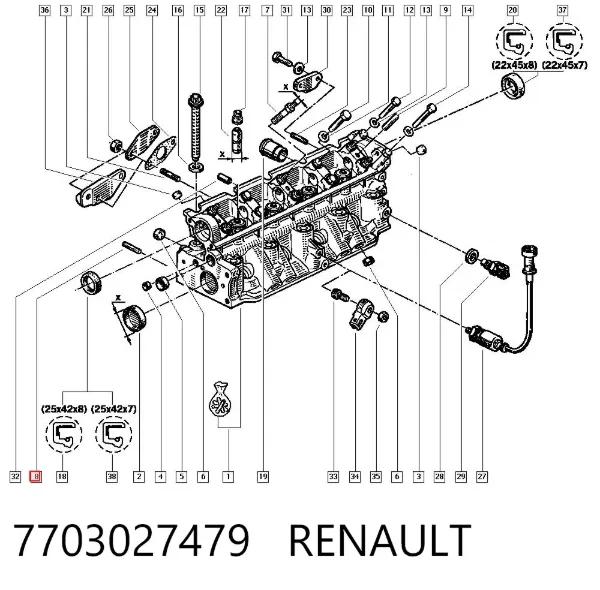 Шпилька выпускного коллектора 7703027479 Renault (RVI)