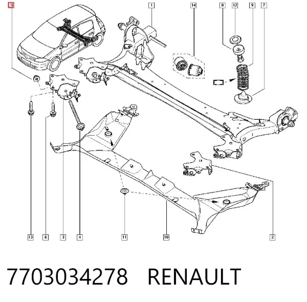 Гайка болта крепления переднего рычага, нижнего 7703034278 Renault (RVI)