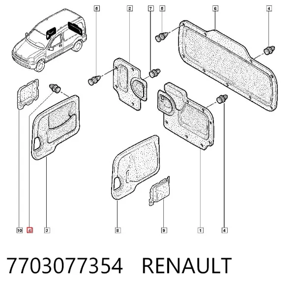 Пистон крепления обшивки двери 7703077354 Renault (RVI)
