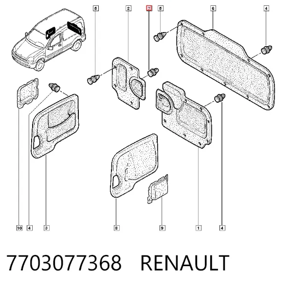 Пистон крепления обшивки двери 7703077368 Renault (RVI)