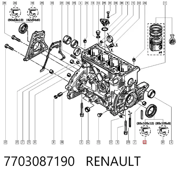 Сальник коленвала задний 7703087190 Renault (RVI)