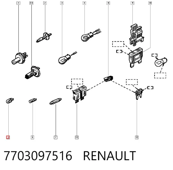 Лампочка освещения салона 7703097516 Renault (RVI)