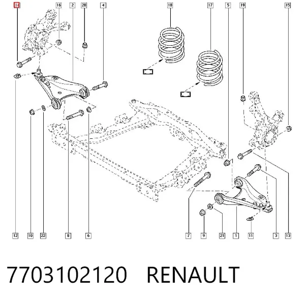Болт крепления передней шаровой опоры к цапфе 7703102120 Renault (RVI)