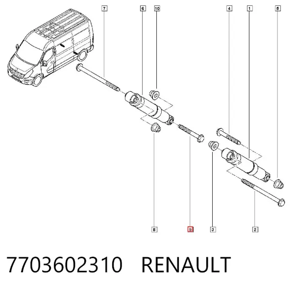 Болт крепления амортизатора заднего 7703602310 Renault (RVI)