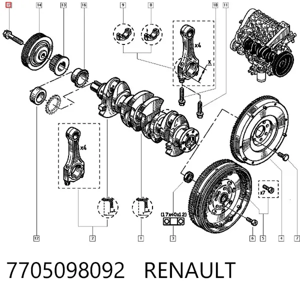 Болт шкива коленвала 7705098092 Renault (RVI)