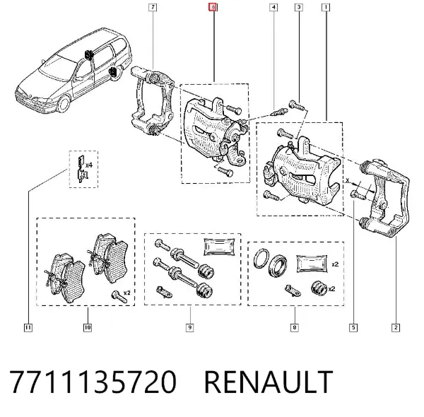 Суппорт задний правый 7711135720 Renault (RVI)