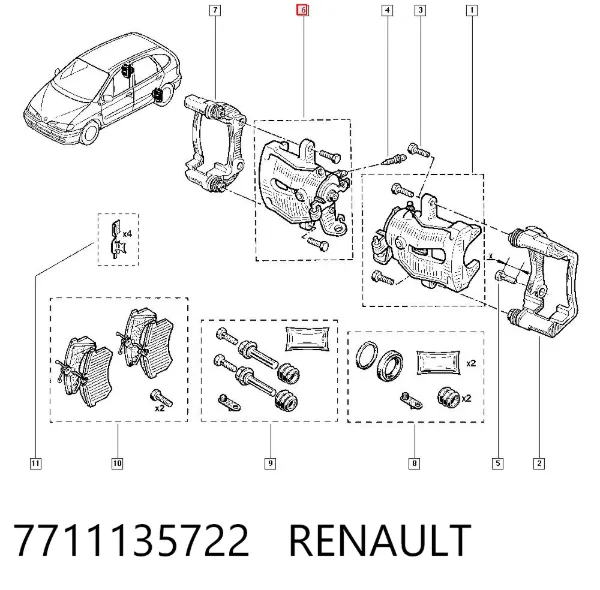 Суппорт задний правый 7711135722 Renault (RVI)