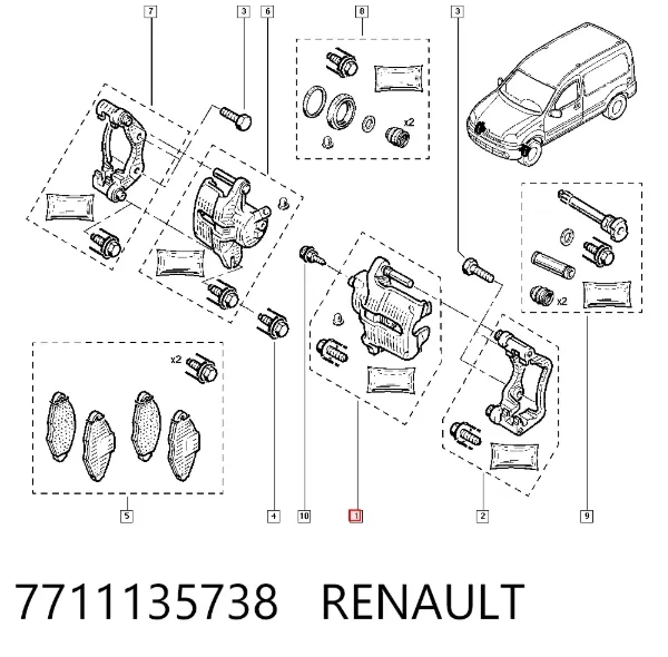 Суппорт тормозной передний левый 7711135738 Renault (RVI)