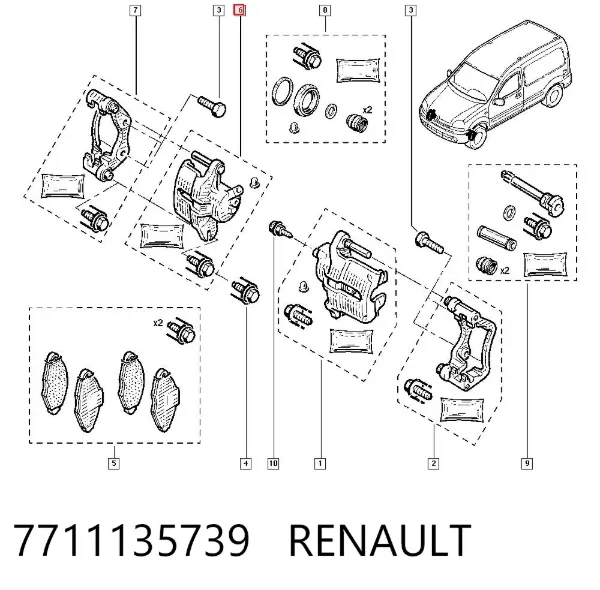 Суппорт тормозной передний правый 7711135739 Renault (RVI)