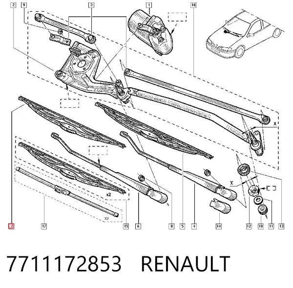 Щетка-дворник лобового стекла пассажирская 7711172853 Renault (RVI)