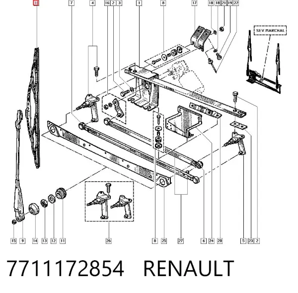 Щетка-дворник лобового стекла пассажирская 7711172854 Renault (RVI)
