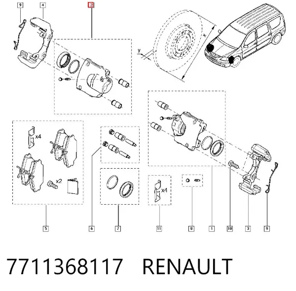 Суппорт тормозной передний правый 7711368117 Renault (RVI)