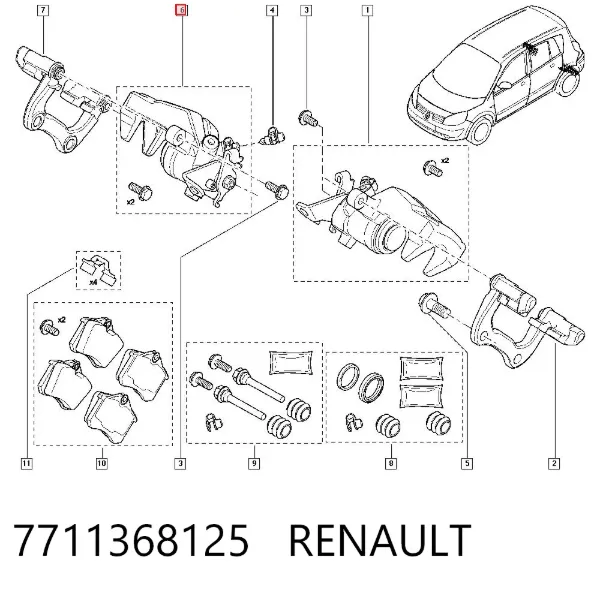 Суппорт задний правый 7711368125 Renault (RVI)