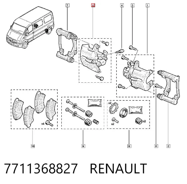 Суппорт задний правый 7711368827 Renault (RVI)