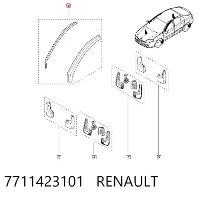 Дефлектор окон на стекло двери, комплект 2 шт RENAULT 7711423101