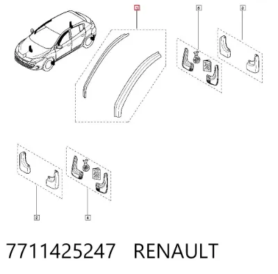 Дефлектор окон на стекло двери, комплект 2 шт RENAULT 7711425247