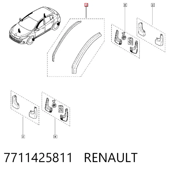 Дефлектор окон на стекло двери, комплект 2 шт 7711425811 Renault (RVI)