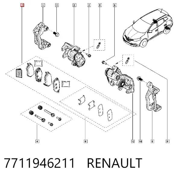 Задние тормозные колодки 7711946211 Renault (RVI)