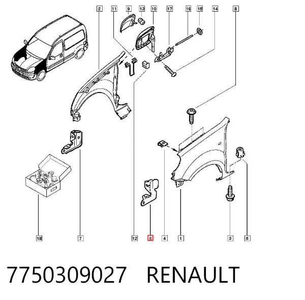 Кронштейн крепления крыла переднего левого передний 7750309027 Renault (RVI)