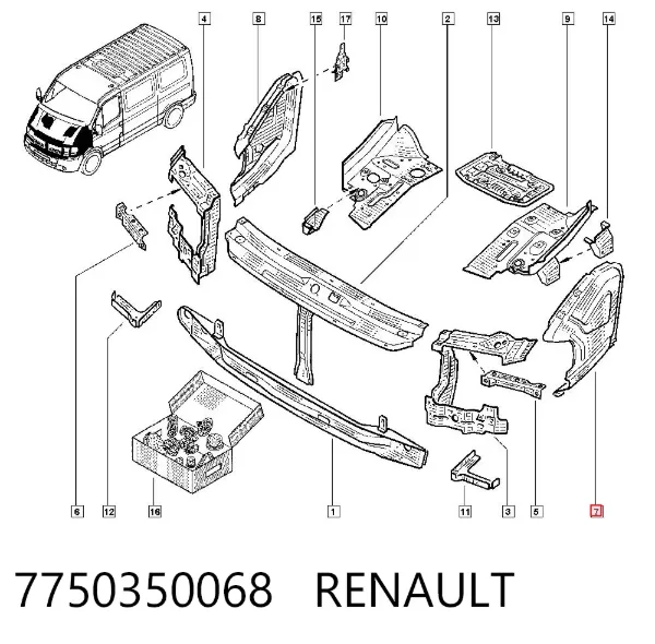 Щиток грязезащитный заднего крыла передний левый 7750350068 Renault (RVI)
