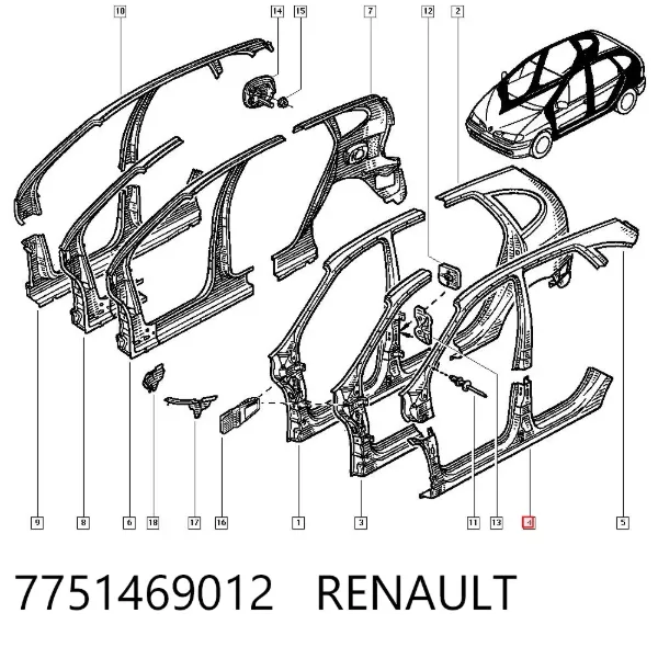Порог внешний левый 7751469012 Renault (RVI)