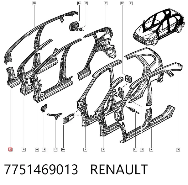 Порог внешний правый 7751469013 Renault (RVI)
