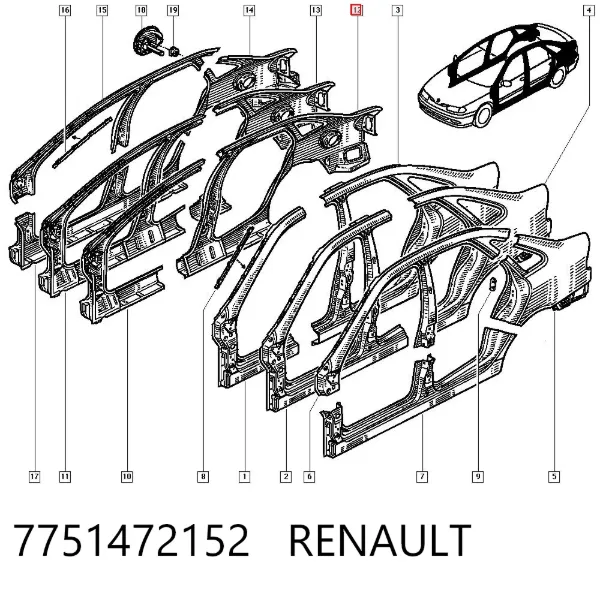 Боковина кузова правая 7751472152 Renault (RVI)