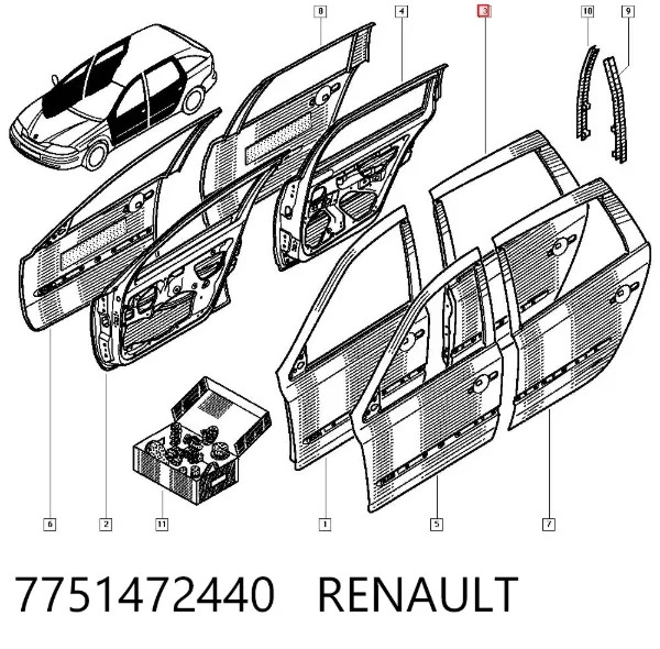Дверь задняя левая 7751472440 Renault (RVI)