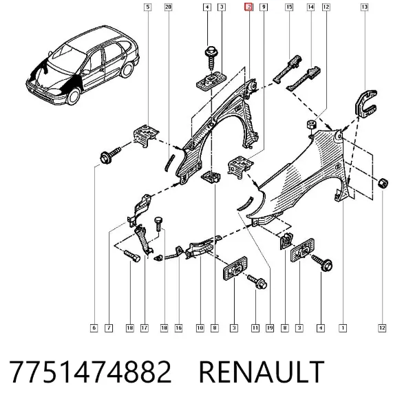 Крыло переднее правое 7751474882 Renault (RVI)