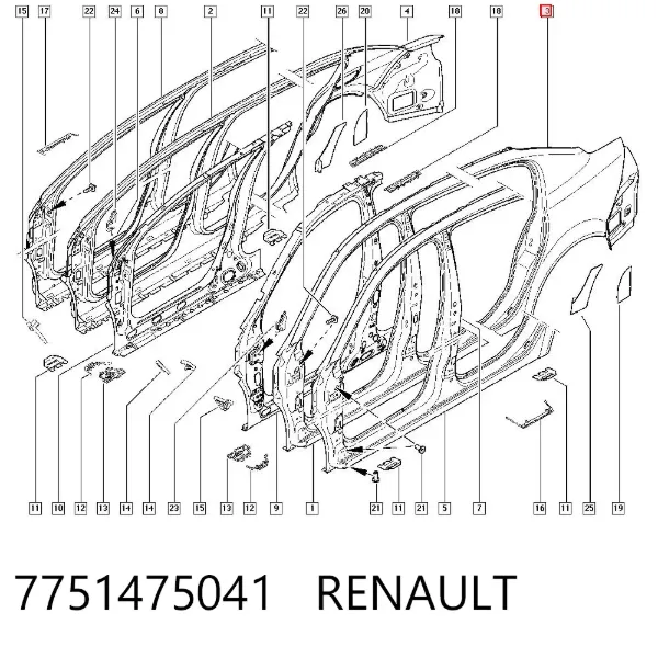 Крыло заднее левое 7751475041 Renault (RVI)