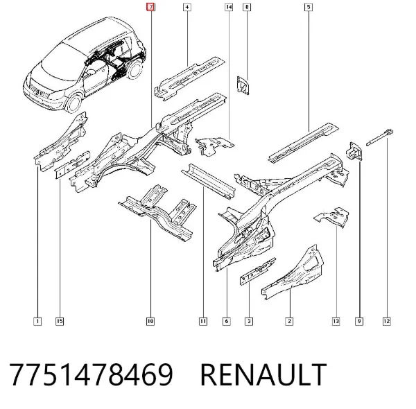 Задний правый лонжерон 7751478469 Renault (RVI)