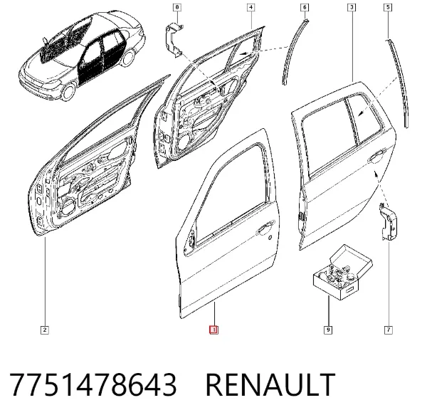 Дверь передняя левая 7751478643 Renault (RVI)
