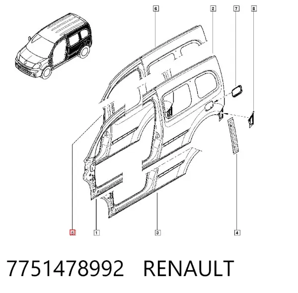 Боковина кузова левая 7751478992 Renault (RVI)