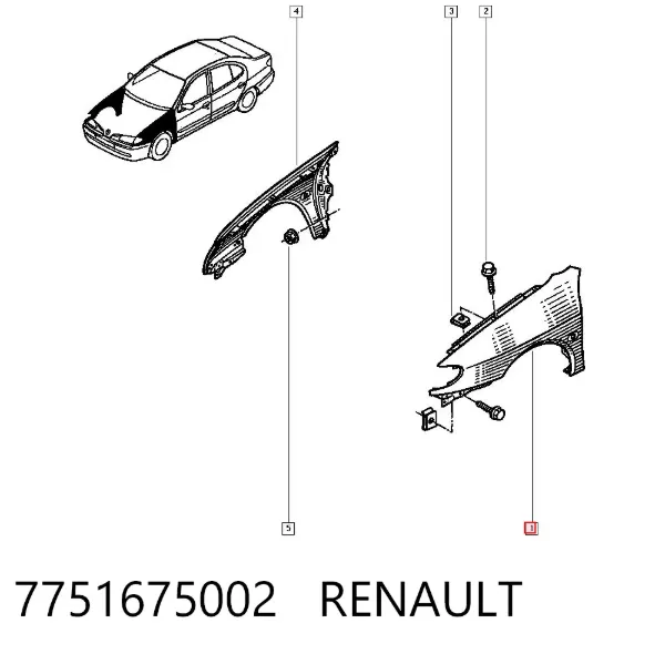 Крыло переднее левое 7751675002 Renault (RVI)