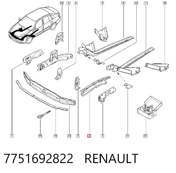 Лонжерон левый 7751692822 Renault (RVI)