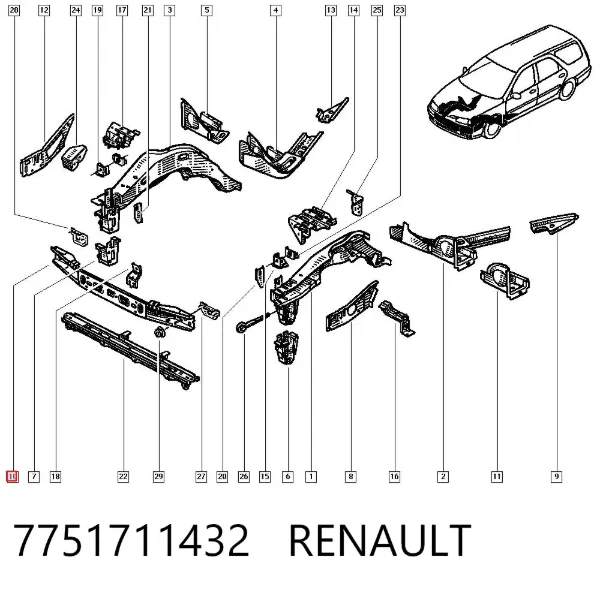Усилитель переднего бампера 7751711432 Renault (RVI)