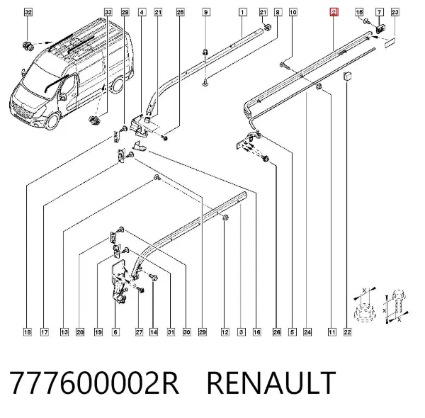Рельс направляющей сдвижной двери центральный правый 777600002R Renault (RVI)