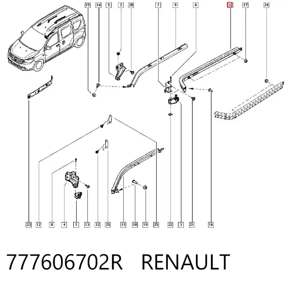 Рельс направляющей сдвижной двери центральный правый 777606702R Renault (RVI)