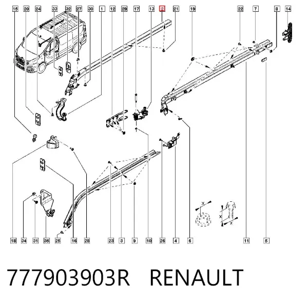 Рельс направляющей сдвижной двери верхний правый 777903903R Renault (RVI)
