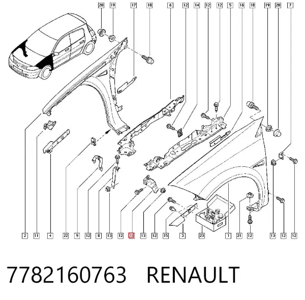 Кронштейн крепления крыла переднего левого передний 7782160763 Renault (RVI)