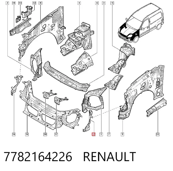Суппорт радиатора левый (монтажная панель крепления фар) 7782164226 Renault (RVI)