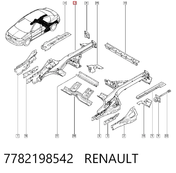 Задний правый лонжерон 7782198542 Renault (RVI)