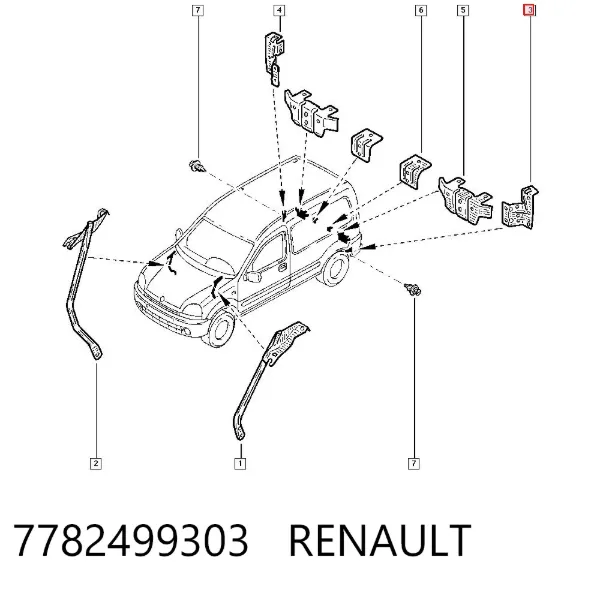 Кронштейн бампера заднего левый 7782499303 Renault (RVI)