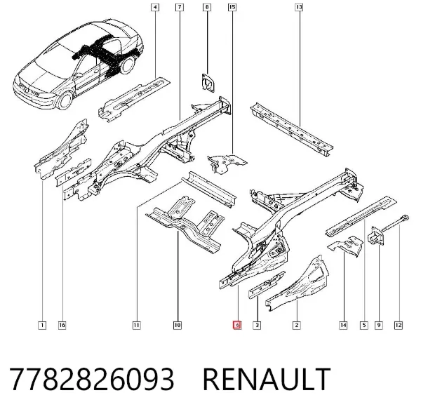 Задний левый лонжерон 7782826093 Renault (RVI)