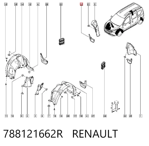 Брызговик задний правый 788121662R Renault (RVI)