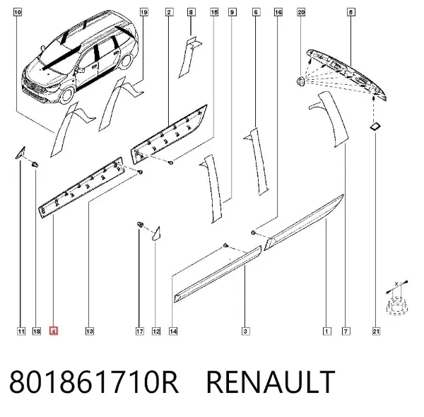 Молдинг двери передней правой 801861710R Renault (RVI)
