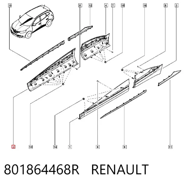 Молдинг двери передней правой нижний 801864468R Renault (RVI)