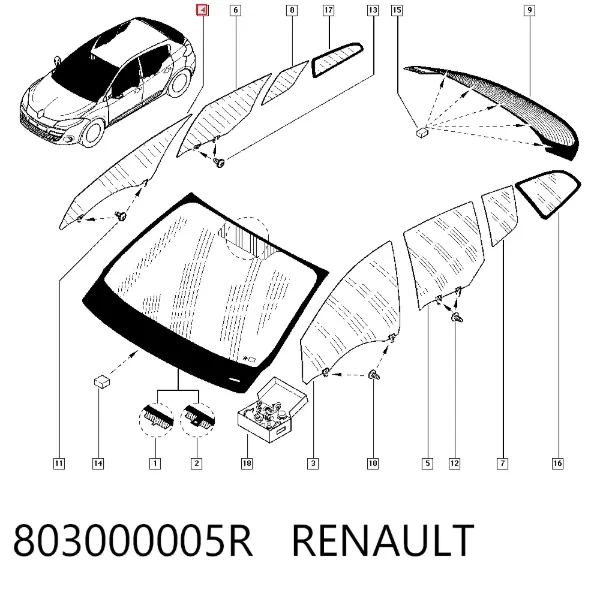 Стекло двери передней правой 803000005R Renault (RVI)