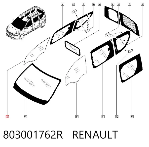 Стекло двери передней правой 803001762R Renault (RVI)