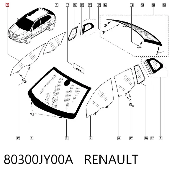 Стекло двери передней правой 80300JY00A Renault (RVI)